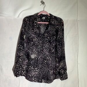 Jockey Semi Sheer Button Front Print Blouse. Size M